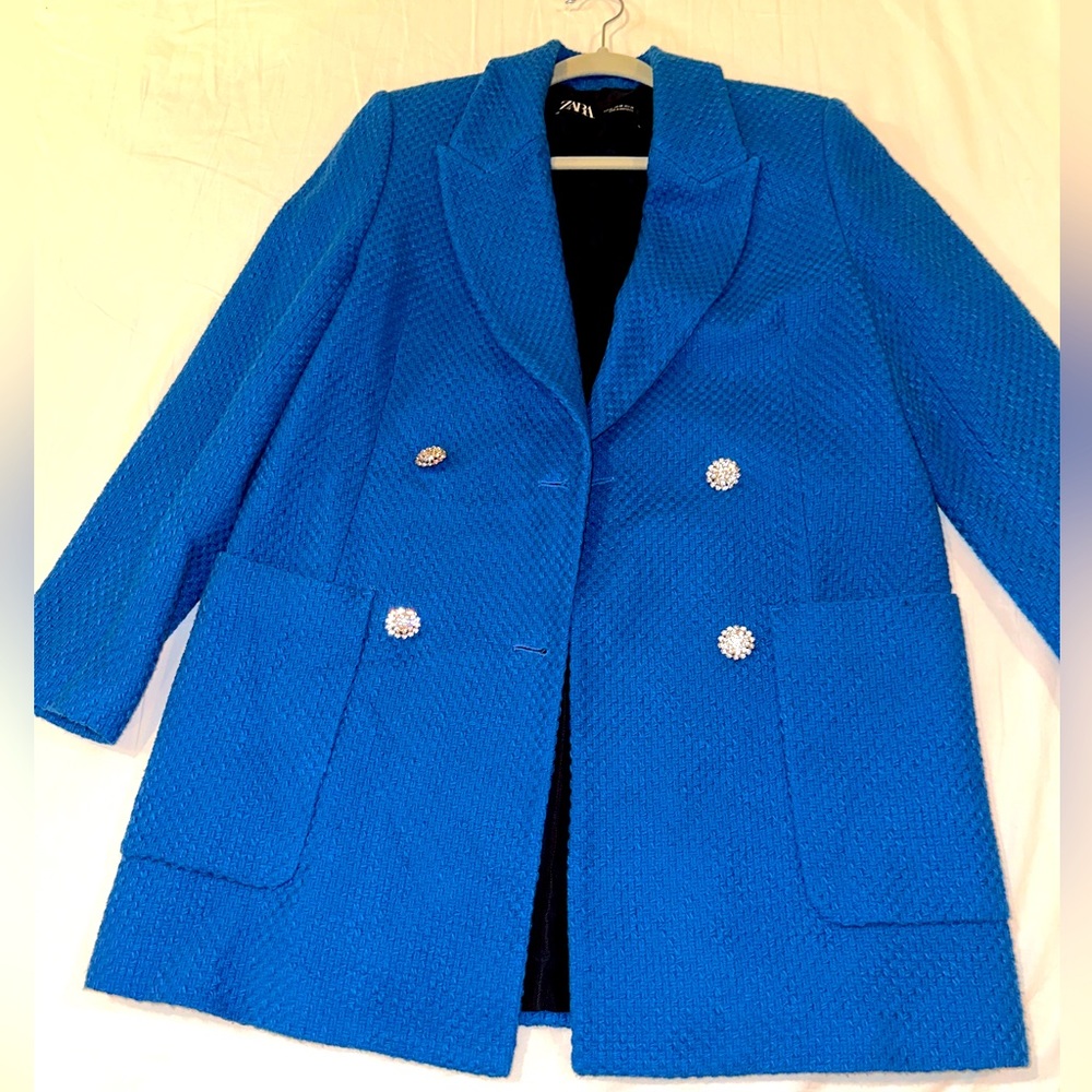 Zara blue tweed coat. Size XS.